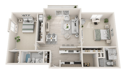 Floor plan for 2 beds, 2 baths, 1200 sqft